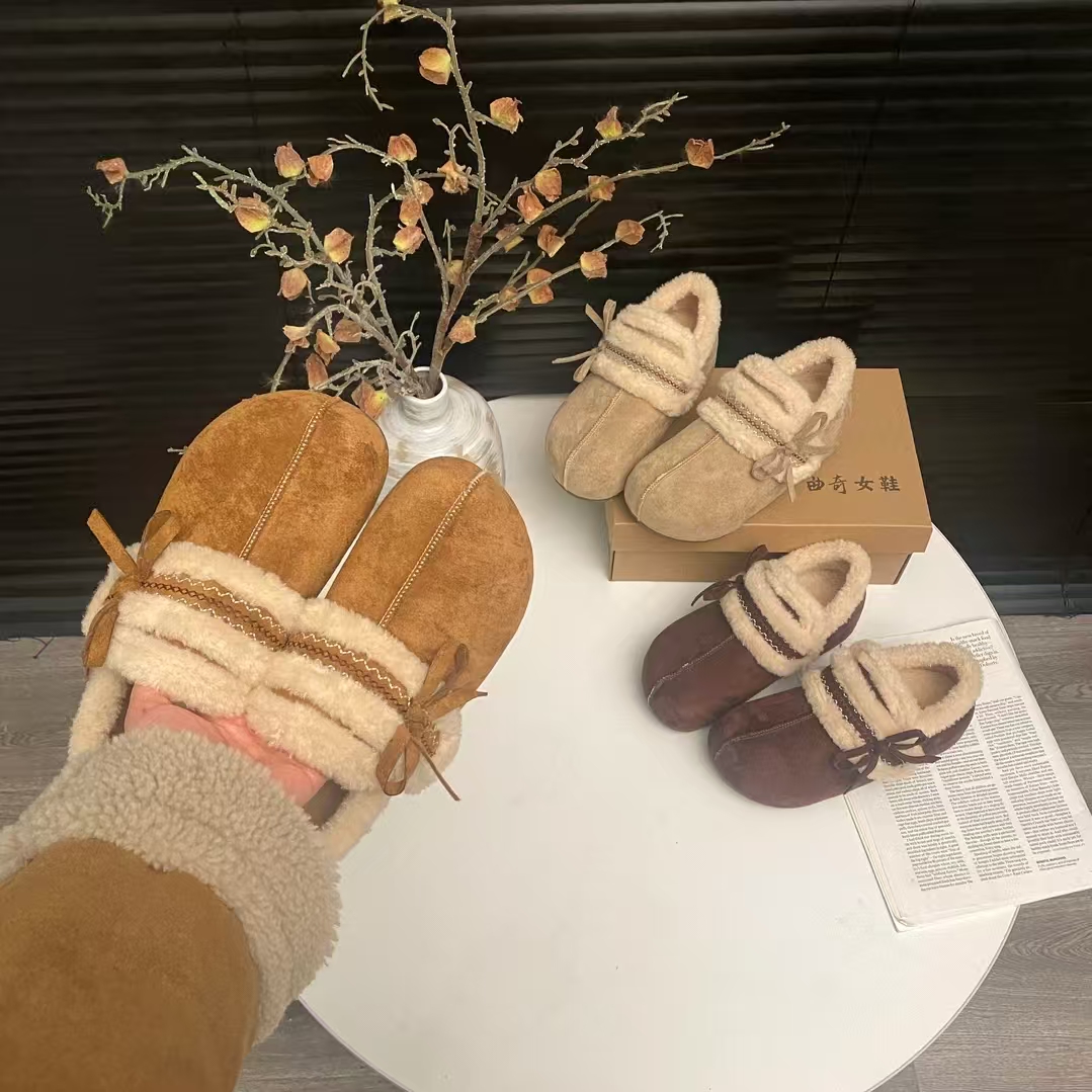 厚底韩版勃肯鞋加绒刺绣蝴蝶结女款2025冬季新款百搭增高外穿棉鞋