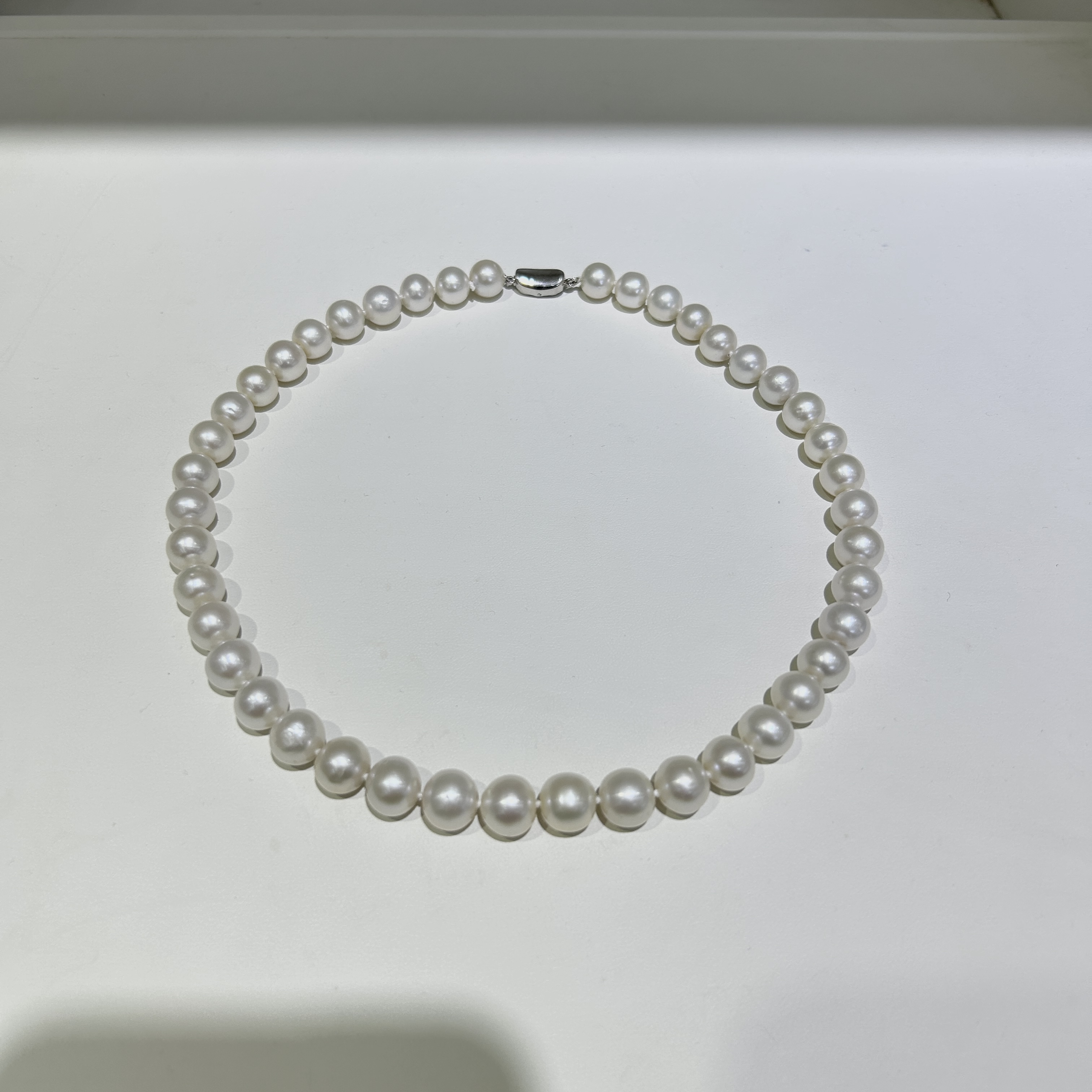 【短发七七】S925银 淡水白色珍珠妈妈全珠项链9-12MM 