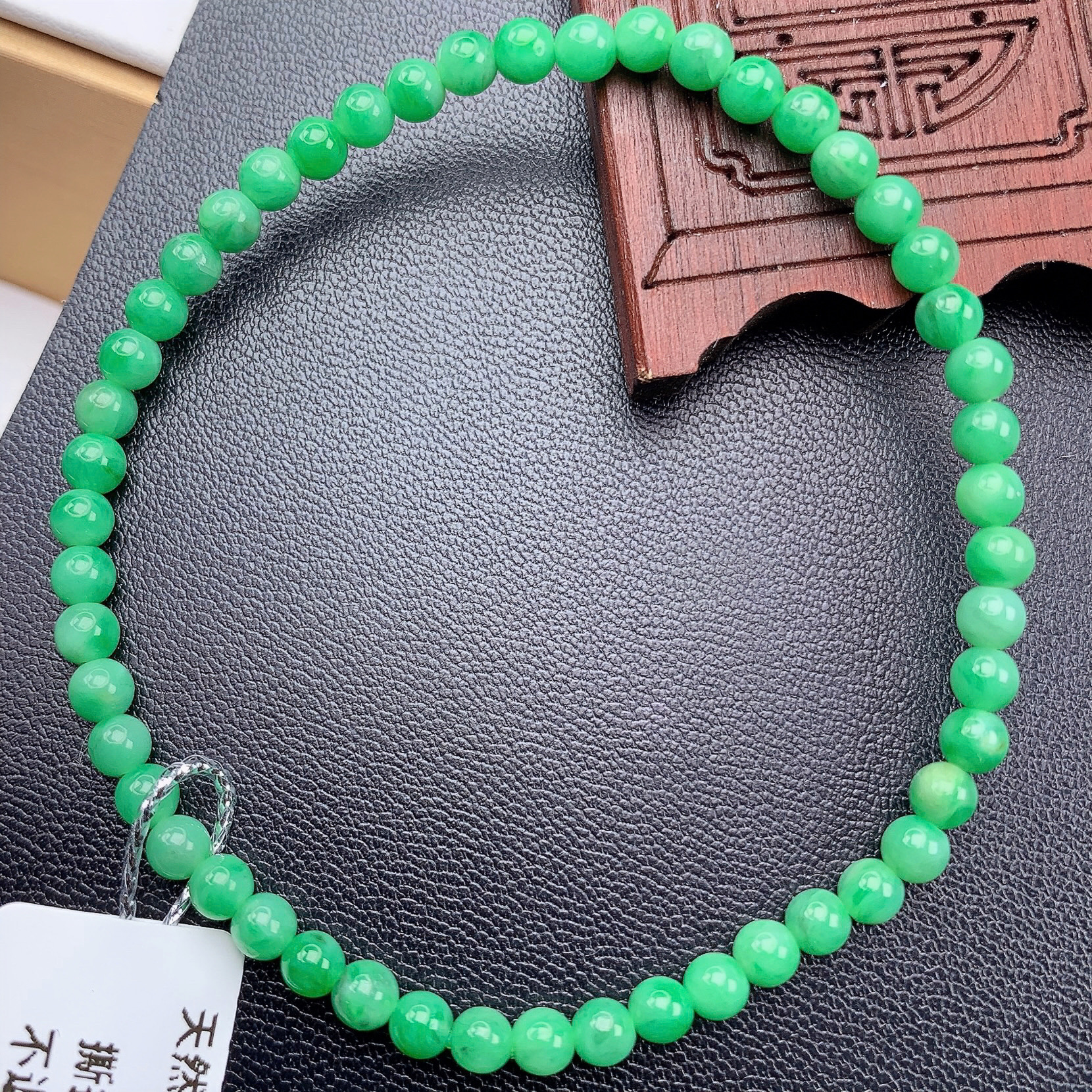 四会 缅甸A货翡翠冰胶满绿色小米珠圆珠手链手串T/3.8mm