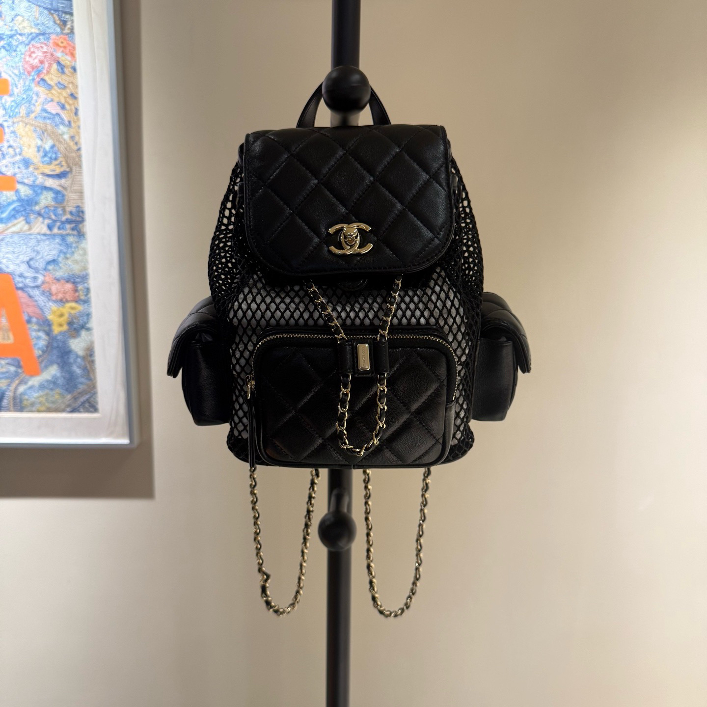 未使用 Chanel/香奈儿 全新 芯片款 25s网兜 双肩包7002 