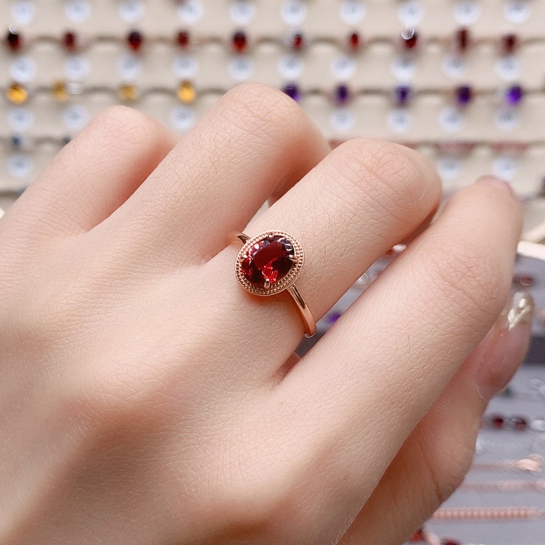 石榴石戒指银S925镶嵌戒指