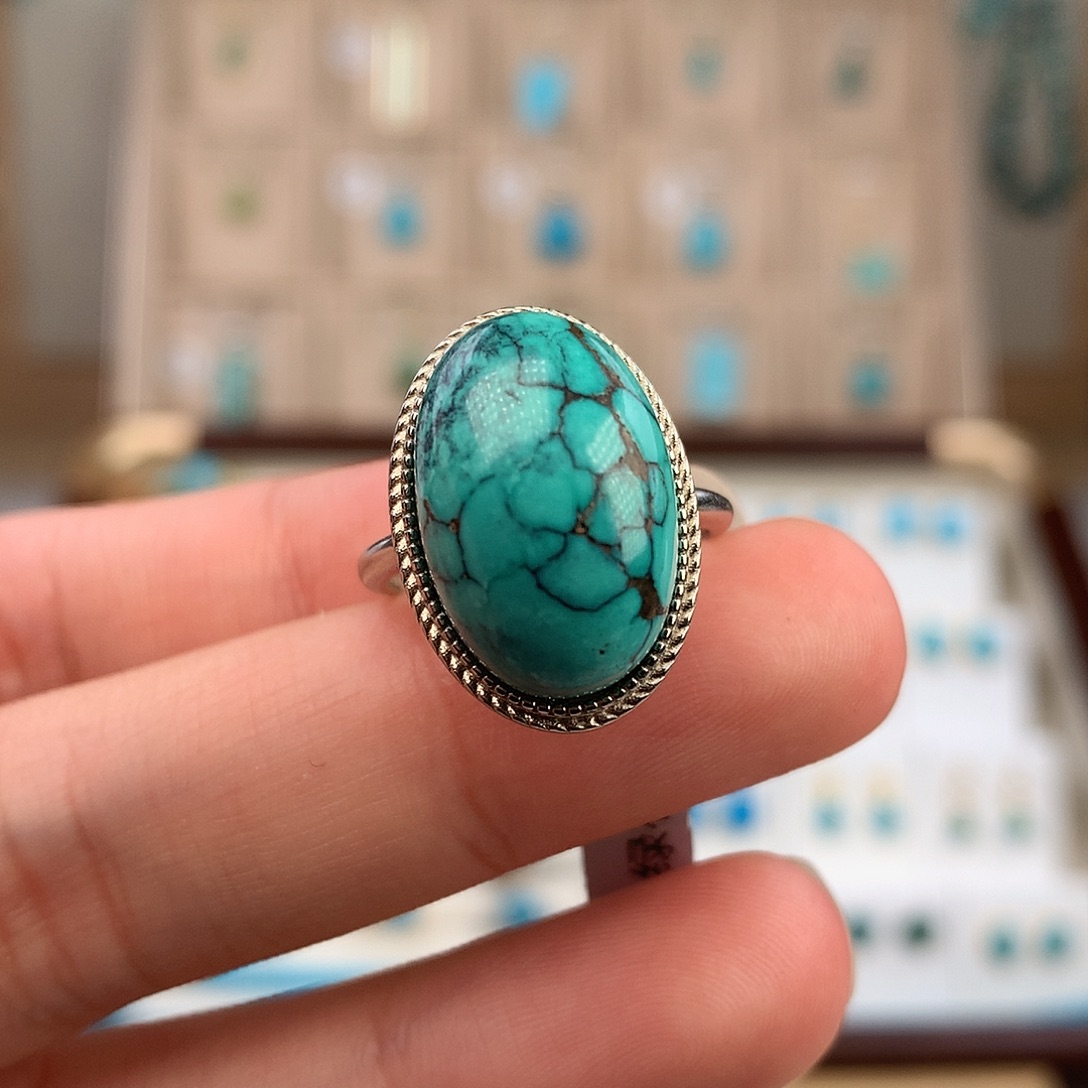 绿松石银S925镶嵌戒指