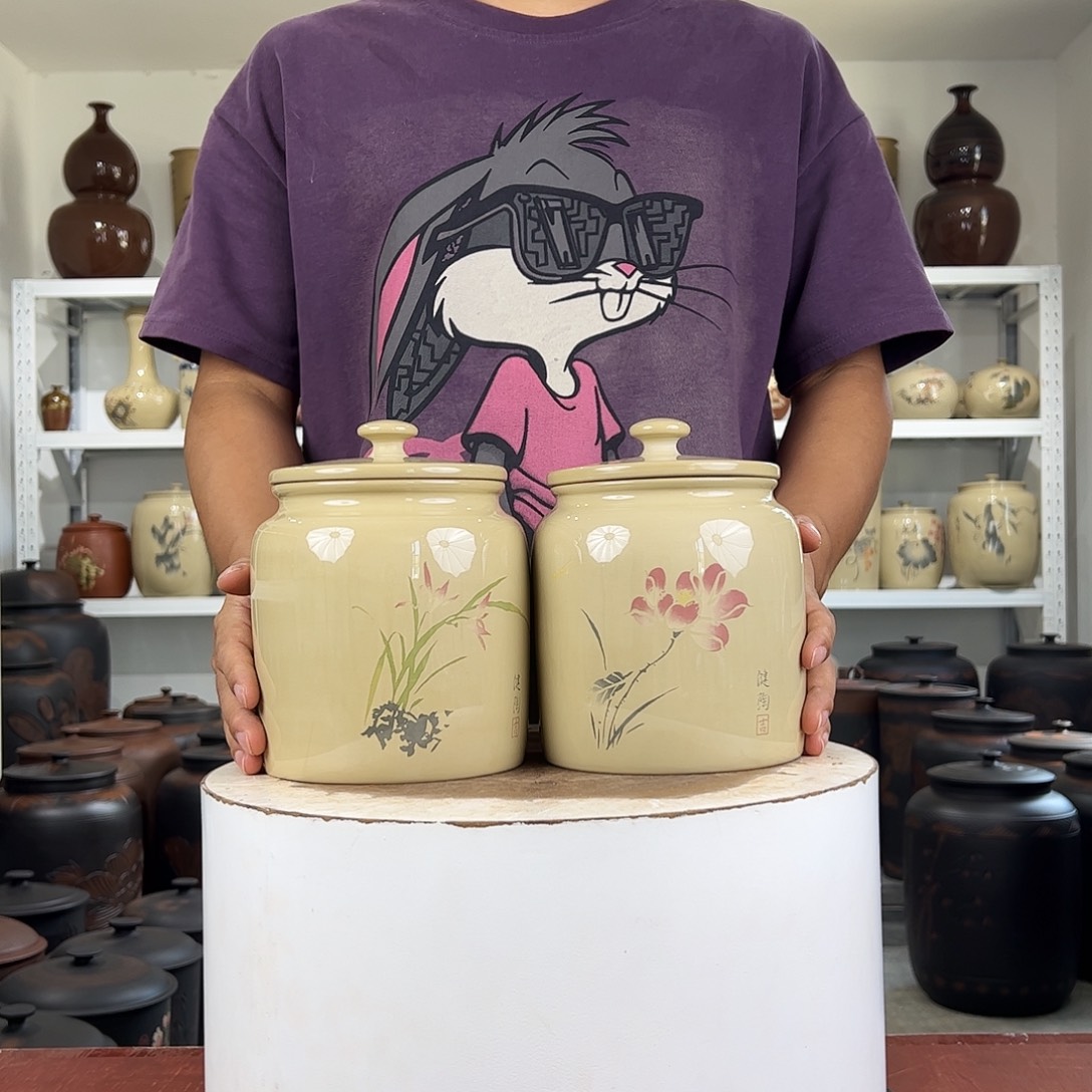 一对357克醒茶罐纯手工