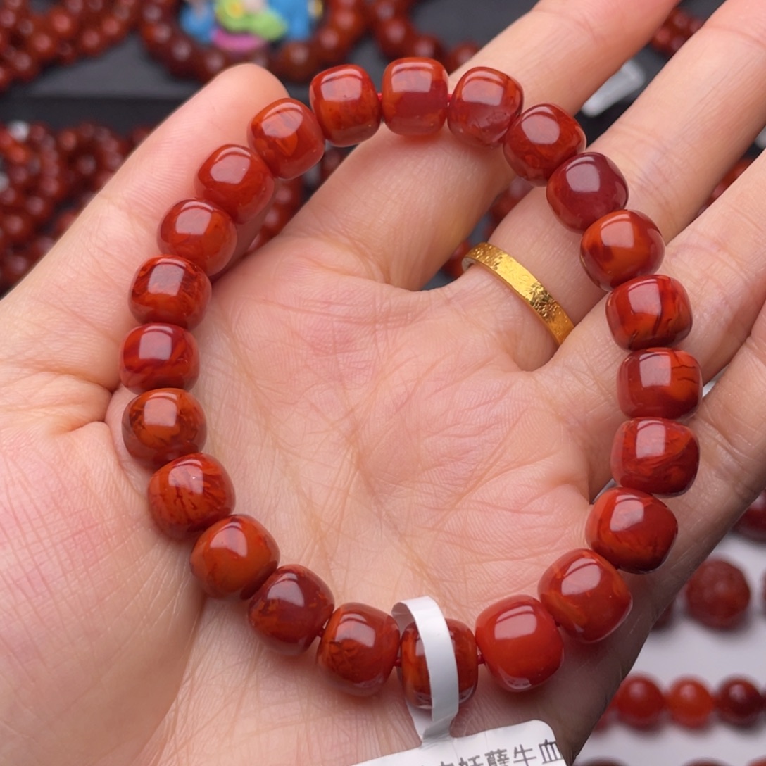 南红玛瑙未镶嵌手链9.5mm顶品瓦西牛血火焰老型手串