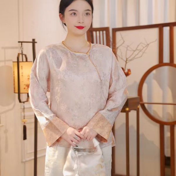丝年.粉黛遥岑｜新中式国风时尚百搭高端暗纹提花上衣-5201