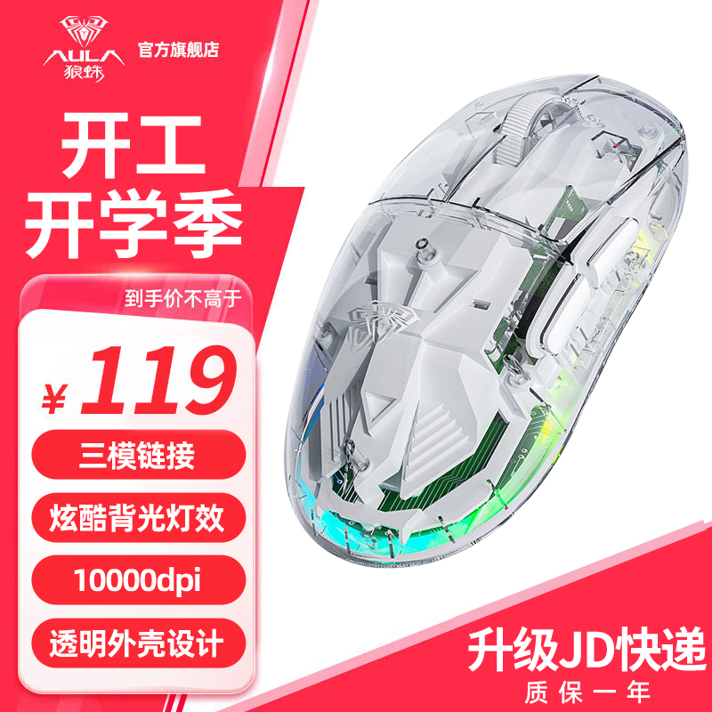 狼蛛SC660透明无线蓝牙鼠标三模连接轻量化鼠标游戏充电炫彩灯效