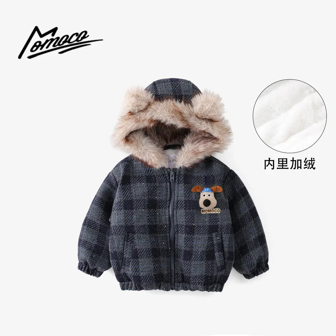 MOMOCO冬季新款儿童加厚卡通外套休闲连帽男宝棉服77430107057