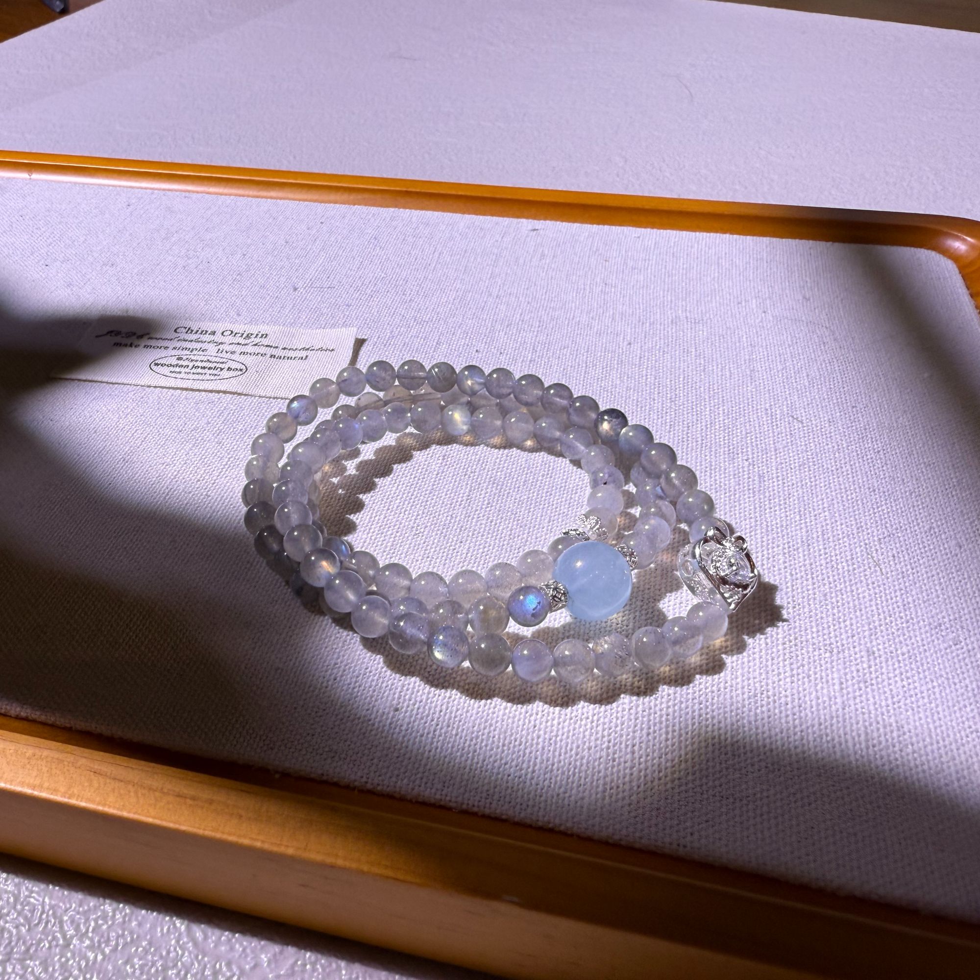 栖色蓝月光三圈手串月光石手串6m+