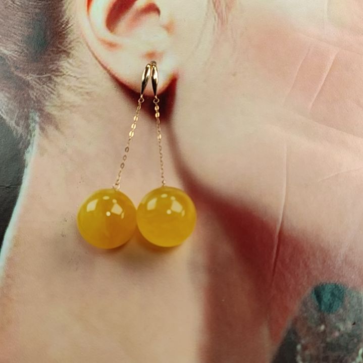 琥珀耳饰18K金镶嵌耳环I8K