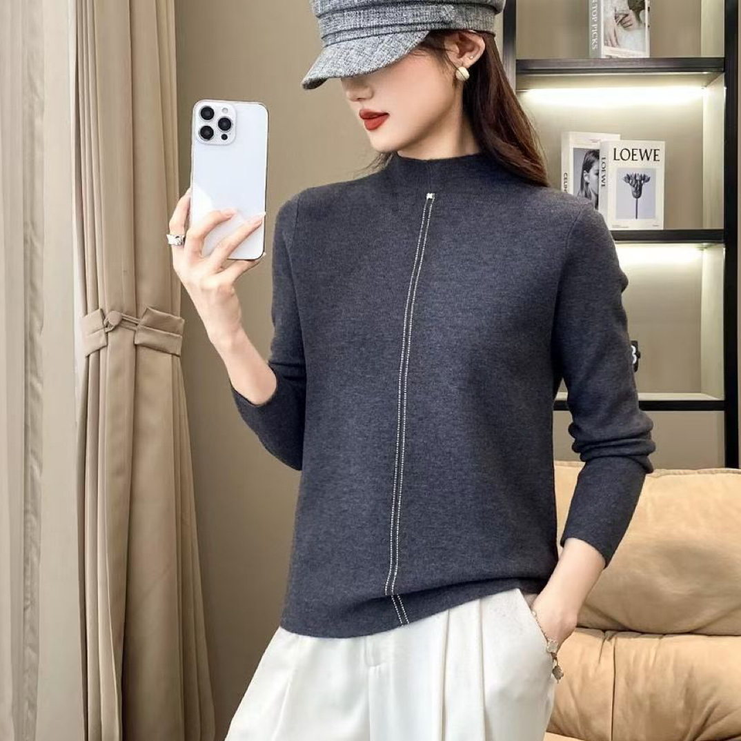 断颜色专拍立领毛衫