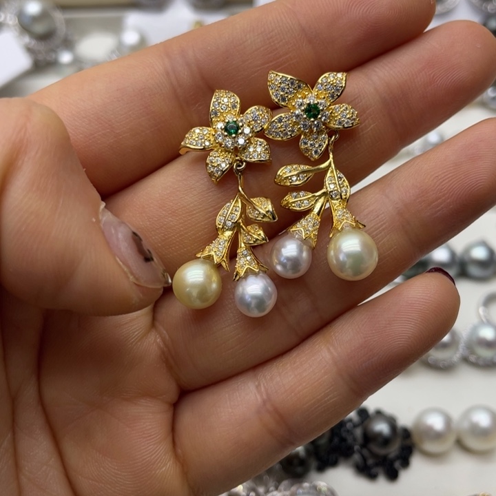 海水珍珠耳饰银S925镶嵌