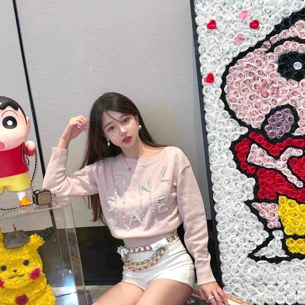 Chanel/香奈儿 fs61 纯色珍珠扣logo长袖针织衫 38码