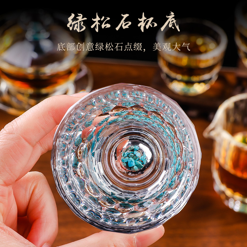 晶生爱中式家用手工K9绿松石水晶杯精美套装高端礼品白酒杯茶杯