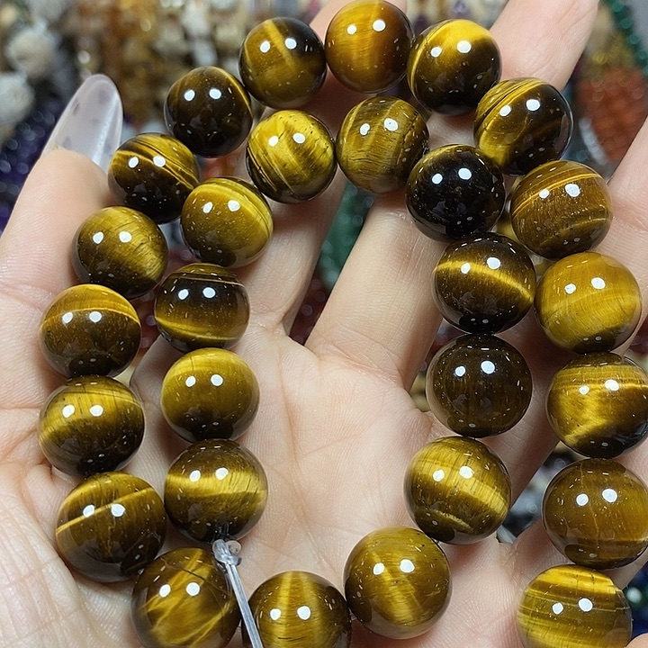 玛瑙/玉髓未镶嵌珠宝半成品A级天然黄虎卡14mm