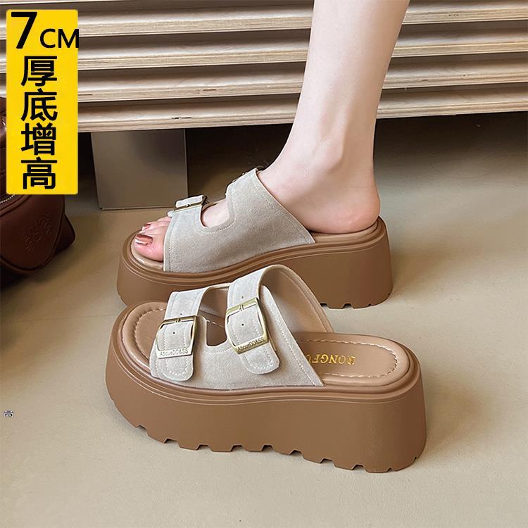 厚底内7CM小个子勃肯凉拖鞋女夏外穿2025新款沙滩松糕一字拖软底