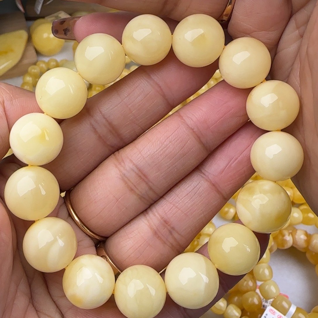 蜜蜡手链未镶嵌白花圆珠手串