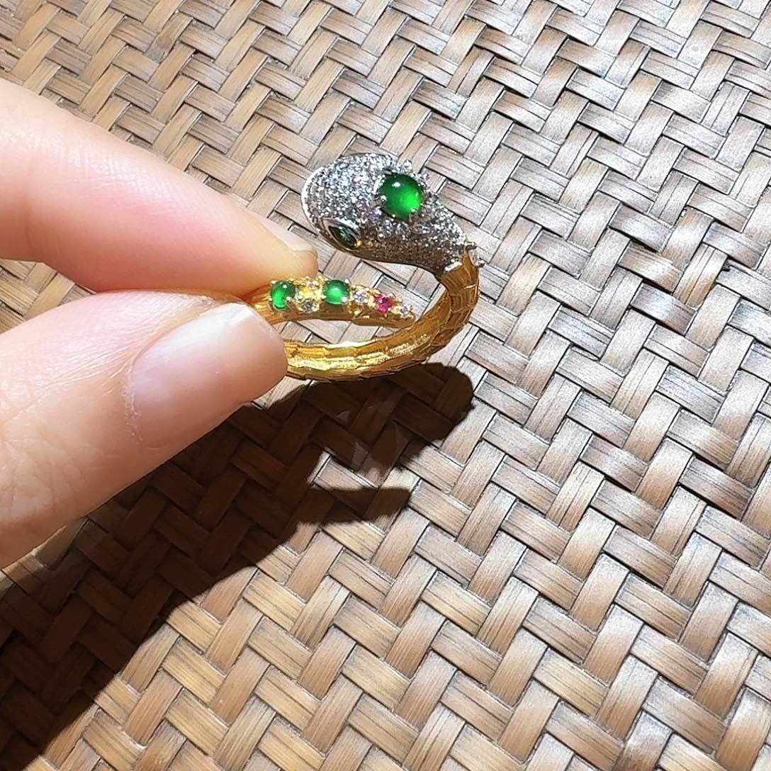 翡翠戒指银S925镶嵌个性十足