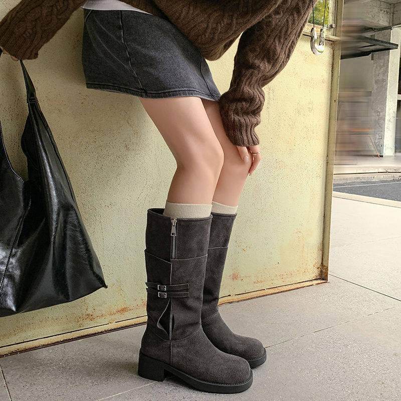 【年末大促】复古牛翻皮增高磨砂长靴CK  KL4728