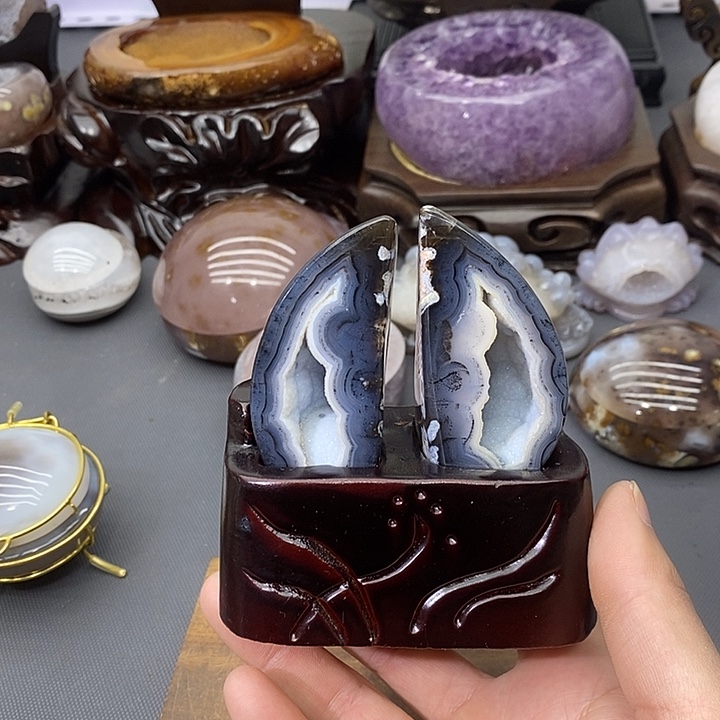 紫晶摆件未镶嵌蓝软对耳