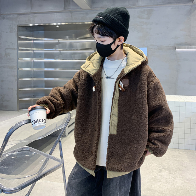 X1607（冬季帅气夹棉加厚保暖牛角扣洋气毛毛衣外套中大童