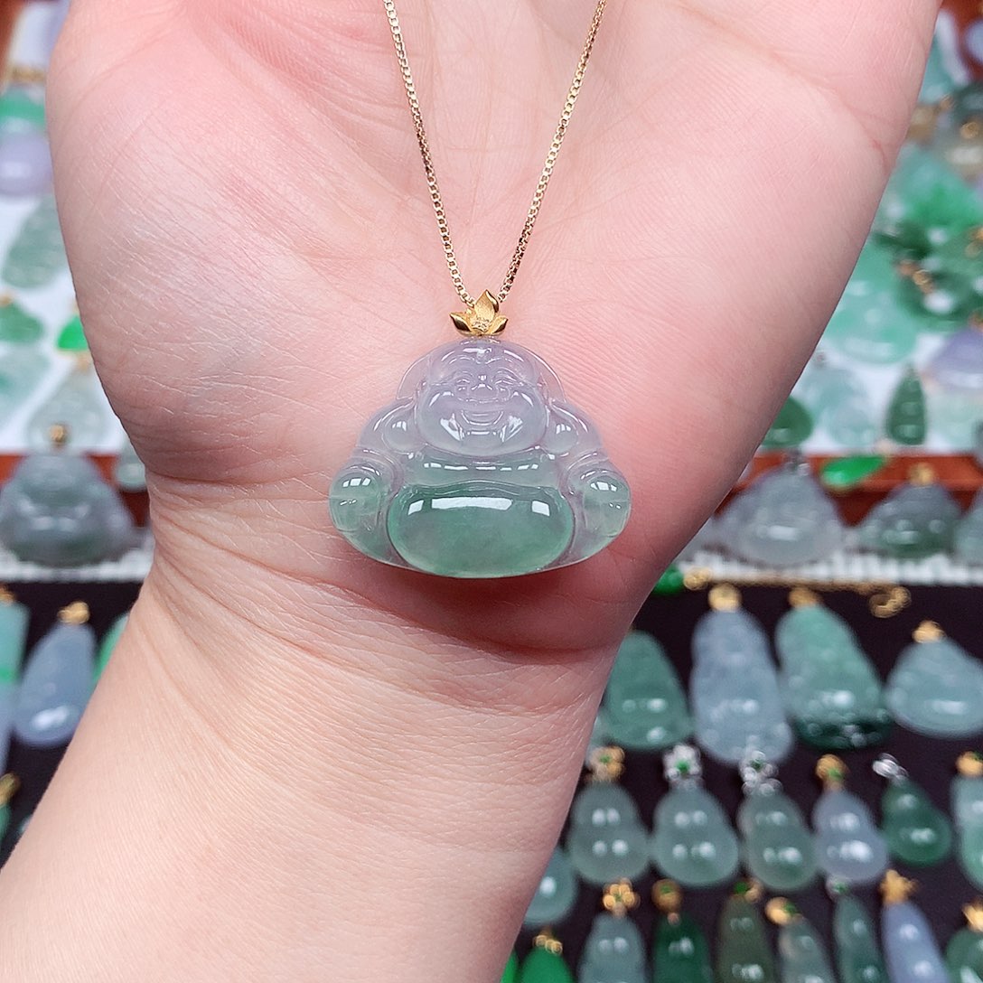 翡翠颈饰18K金镶嵌天然翡翠A货