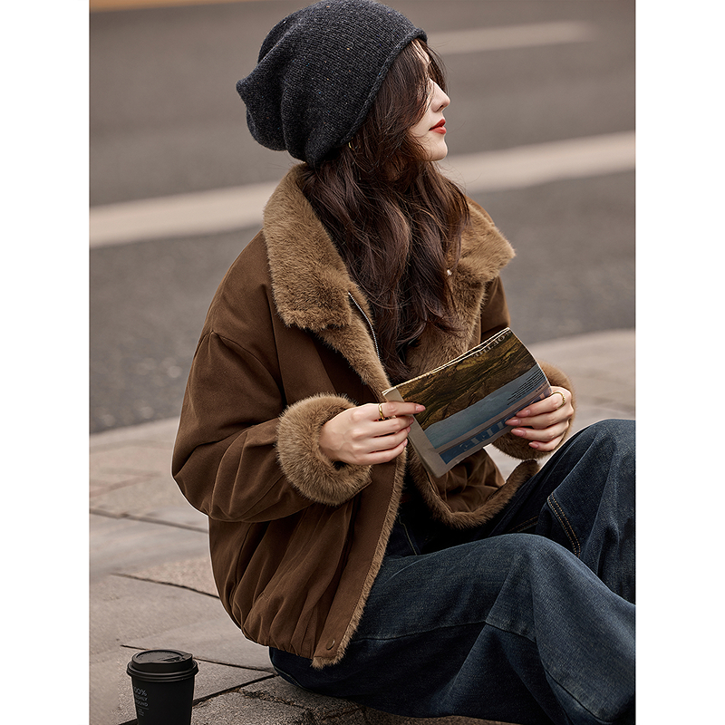 人造皮草 翻领仿皮草外套2025年冬季新款加绒厚外衣女装SXPC25059
