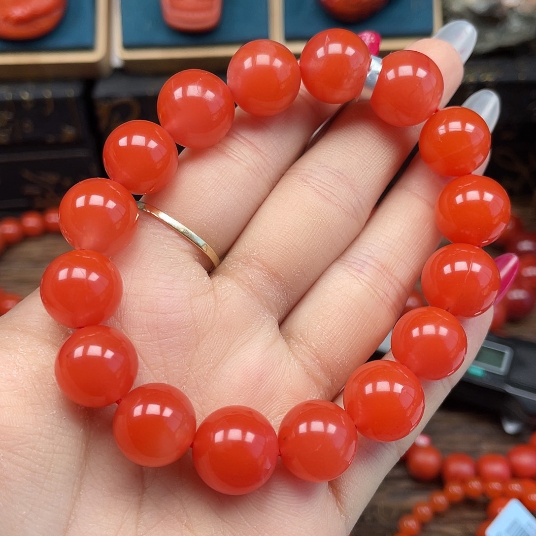 南红玛瑙未镶嵌手串精品 保山冷水河玉化卡13mm+