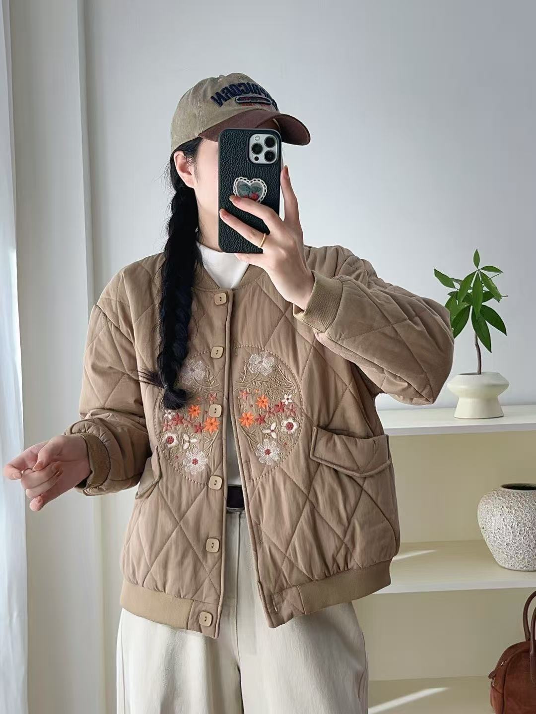 冬季女装新款外套宽松百搭刺绣休闲加厚棉服短款棉衣3511