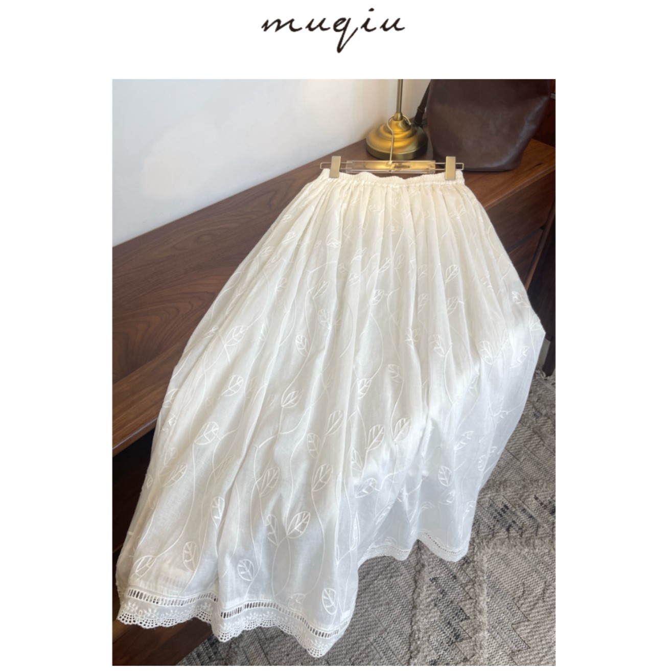 青慕知湫《漂浮记》100%棉线绣系列重工半裙