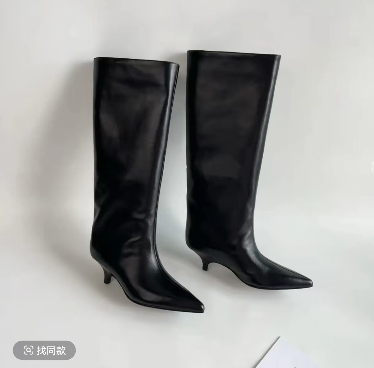 596-1/牛皮/5cm跟高/时装瘦瘦靴时尚百搭粗跟短靴高筒靴女靴