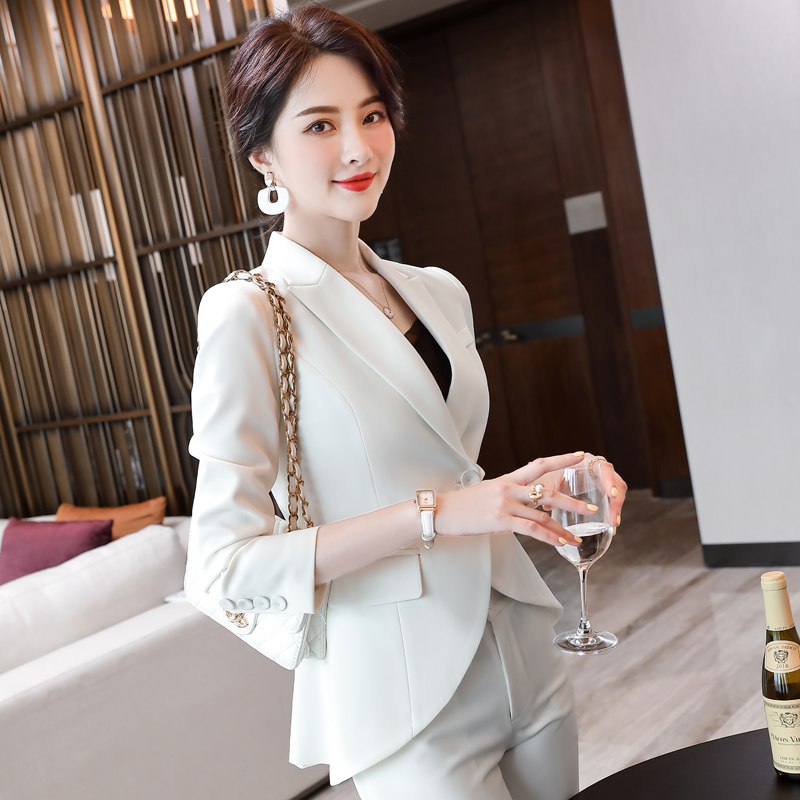 通勤百搭职业女裤套装长袖商务风外套正装春秋修身（买上衣送裤子）