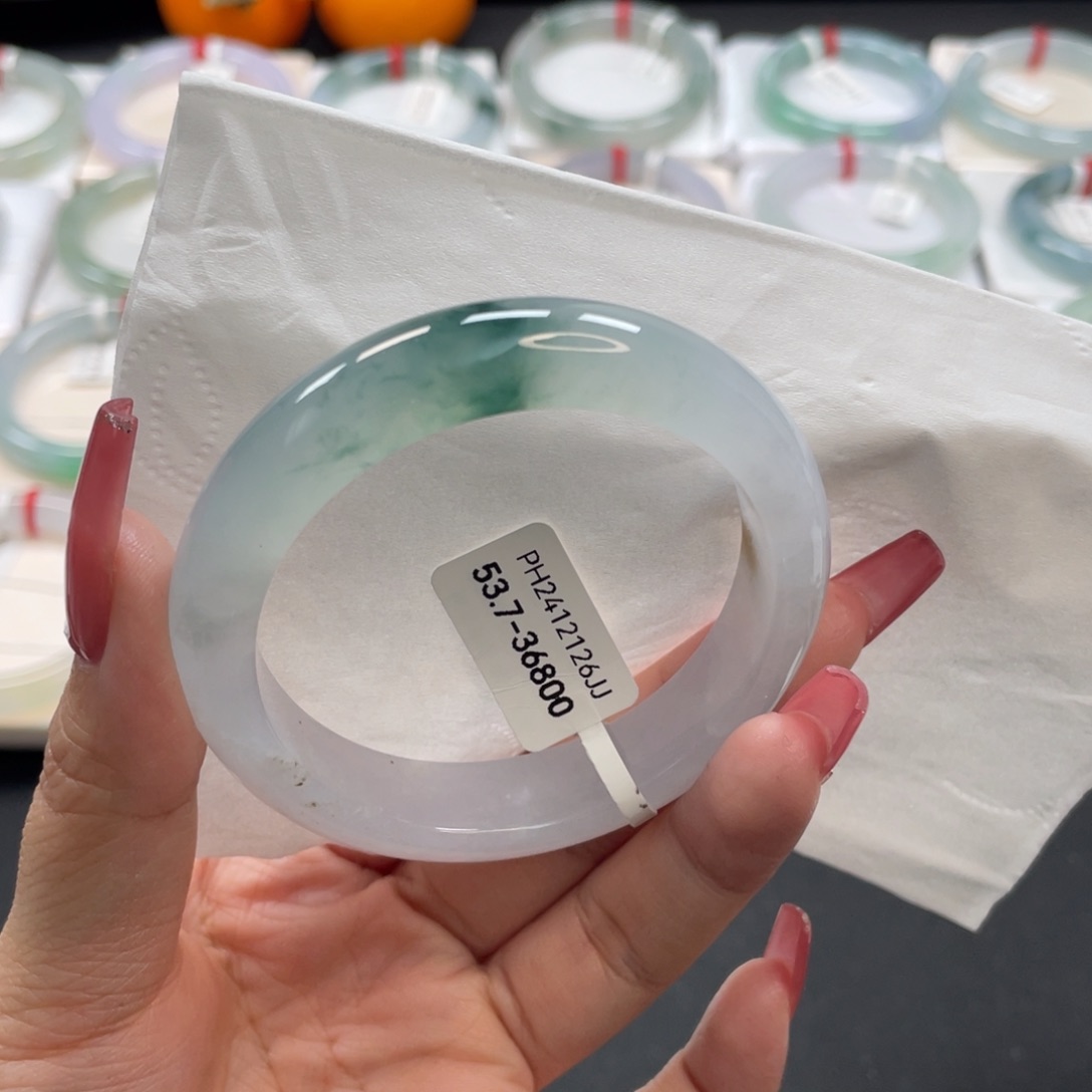 【闪购商品】翡翠手镯未镶嵌高冰飘花仙气飘飘53.7圈口14号