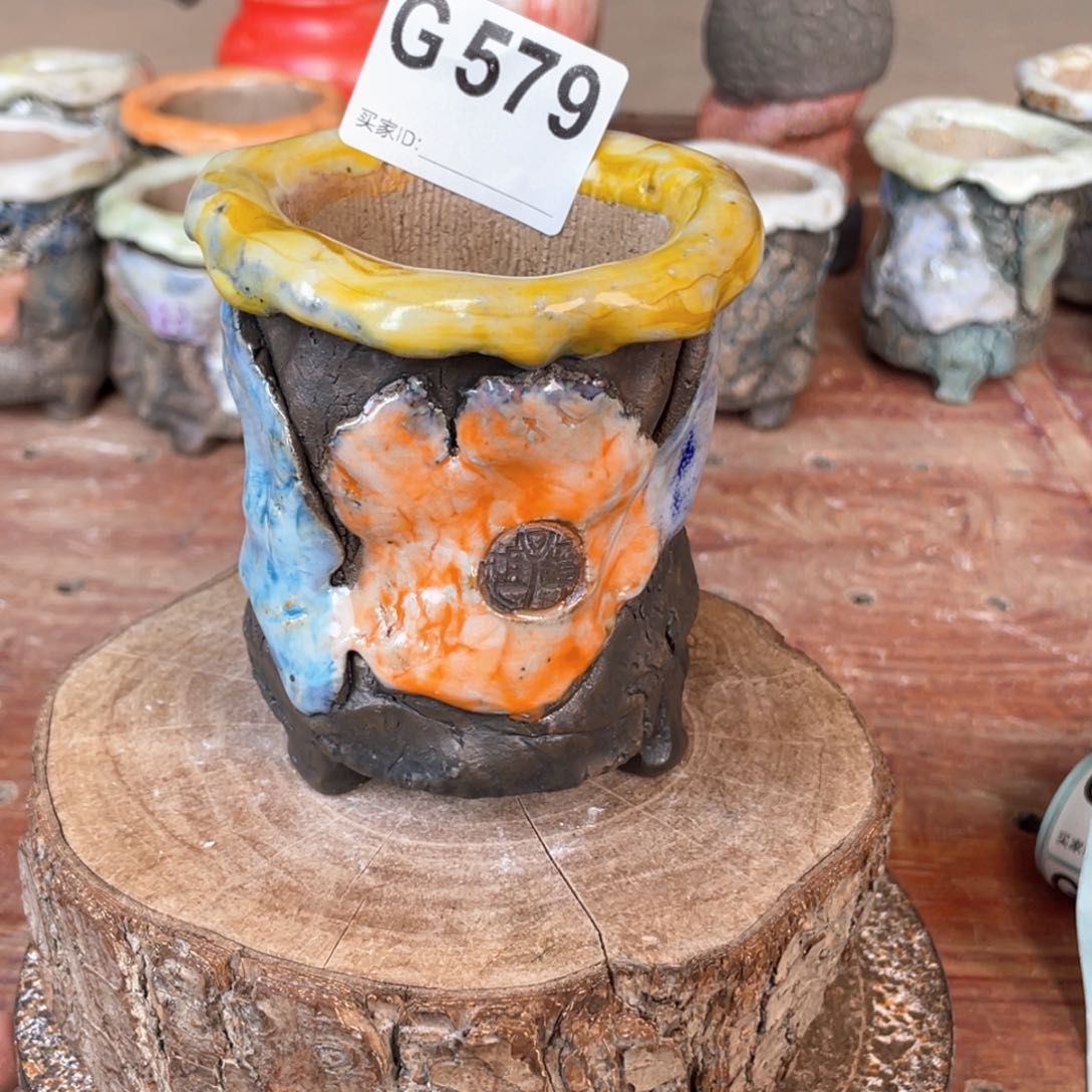 紫砂花盆孤品 不规则油画山石老桩内口6