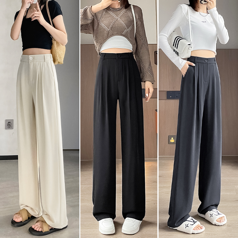 （现货带险）夏季小个子西装裤女宽松垂感高级感拖地窄版直筒阔腿裤