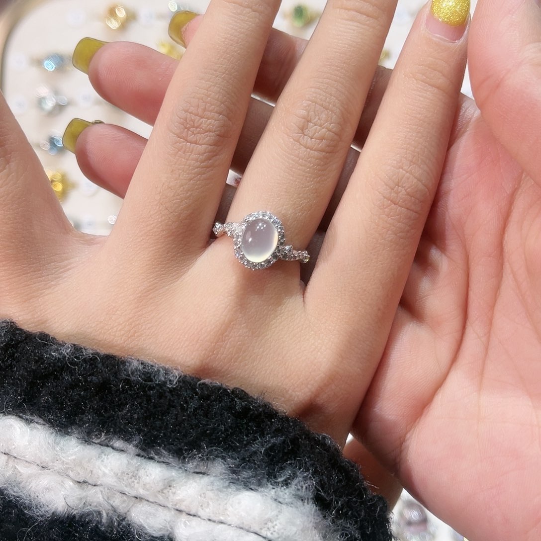 蛇纹石玉戒指银S925镶嵌