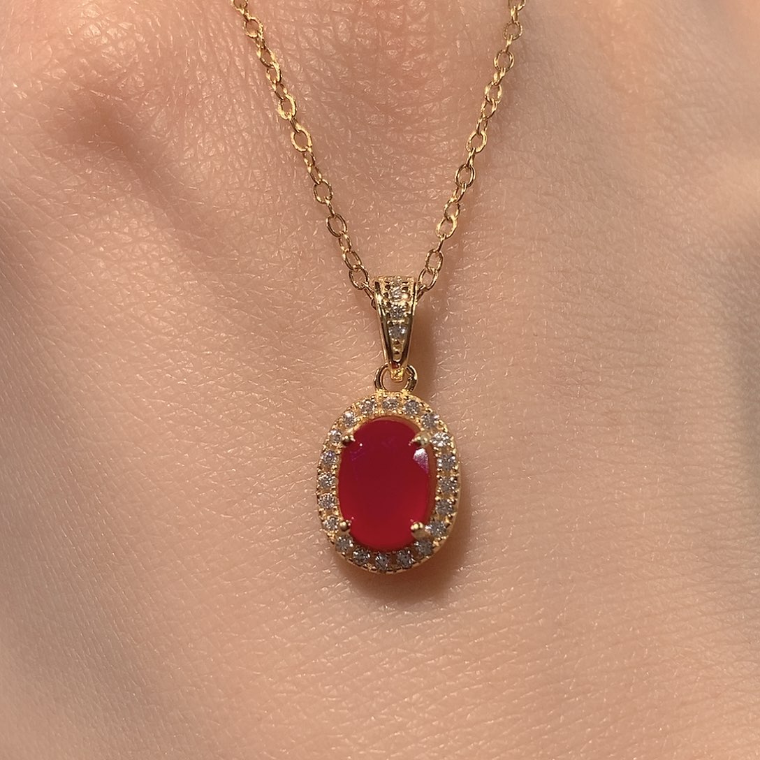 红宝石颈饰银S925镶嵌