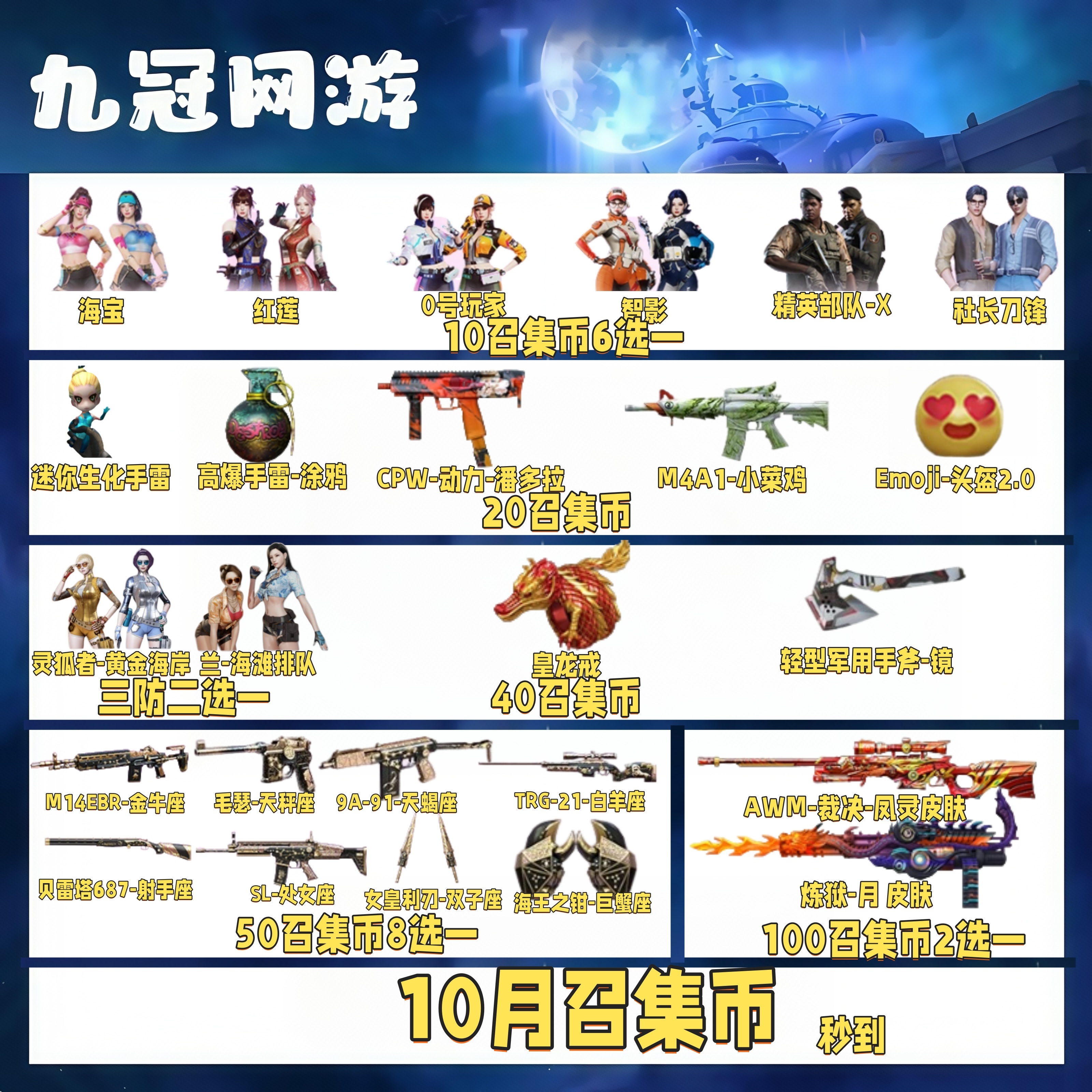 cf穿越火线商品10月召集币裁决凤灵炼狱皮肤皇龙戒迷你生化手雷