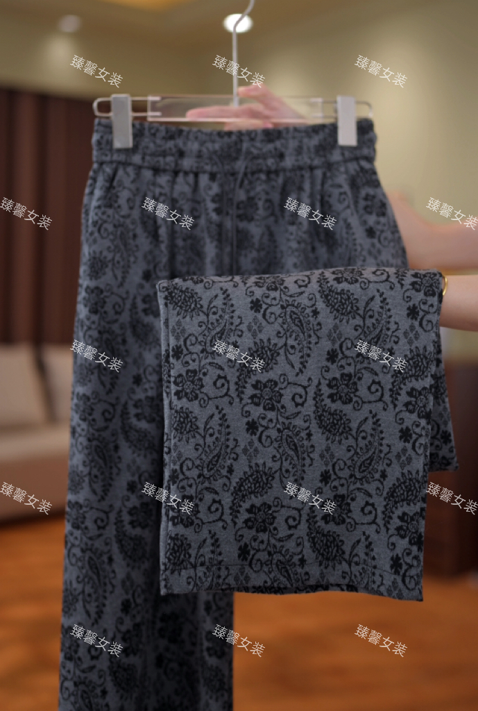 【典雅庄重】春秋新款复古时尚设计感腰果花休闲裤宽松显瘦直筒裤