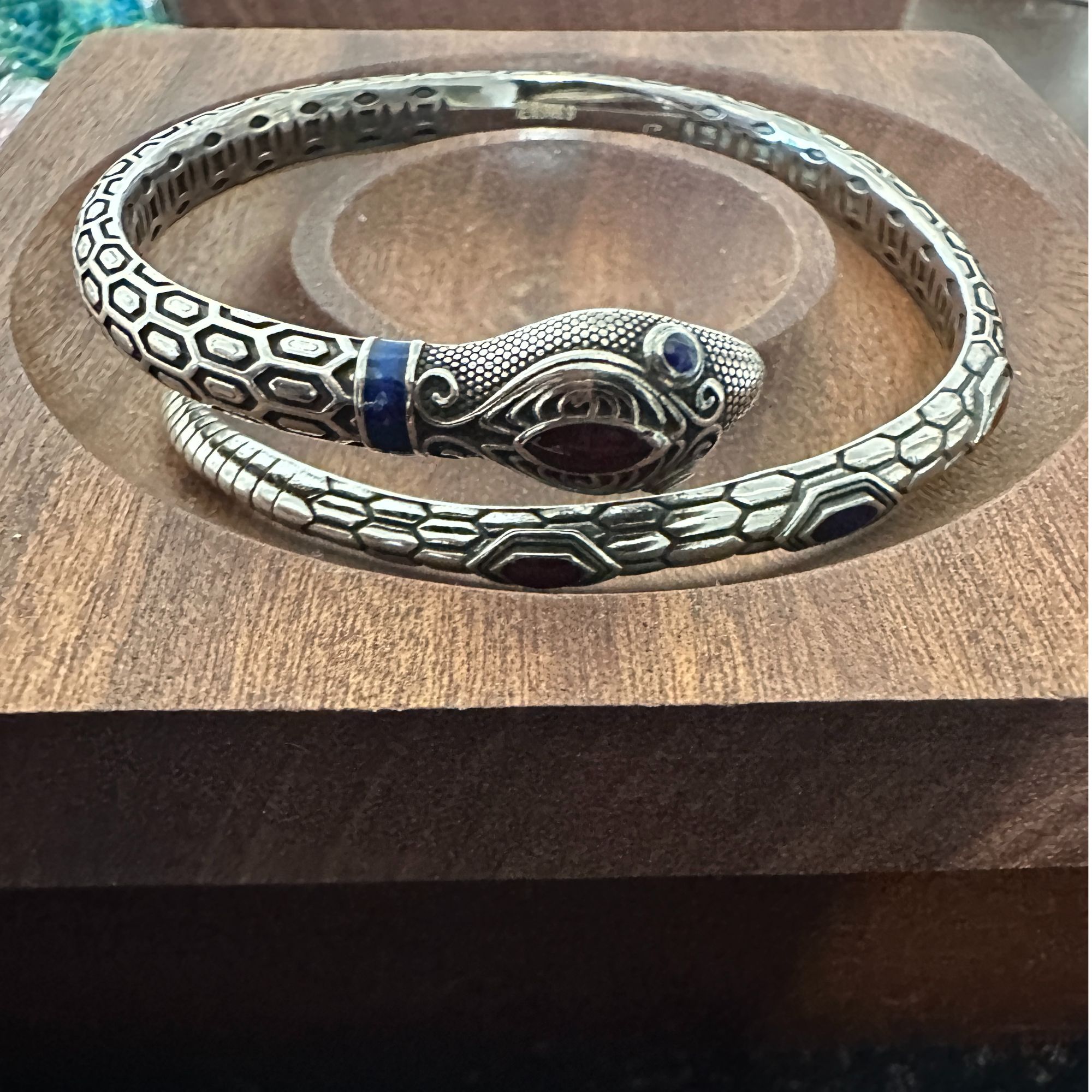 足银银制品 L39珐琅小灵蛇复古做旧手镯开口款