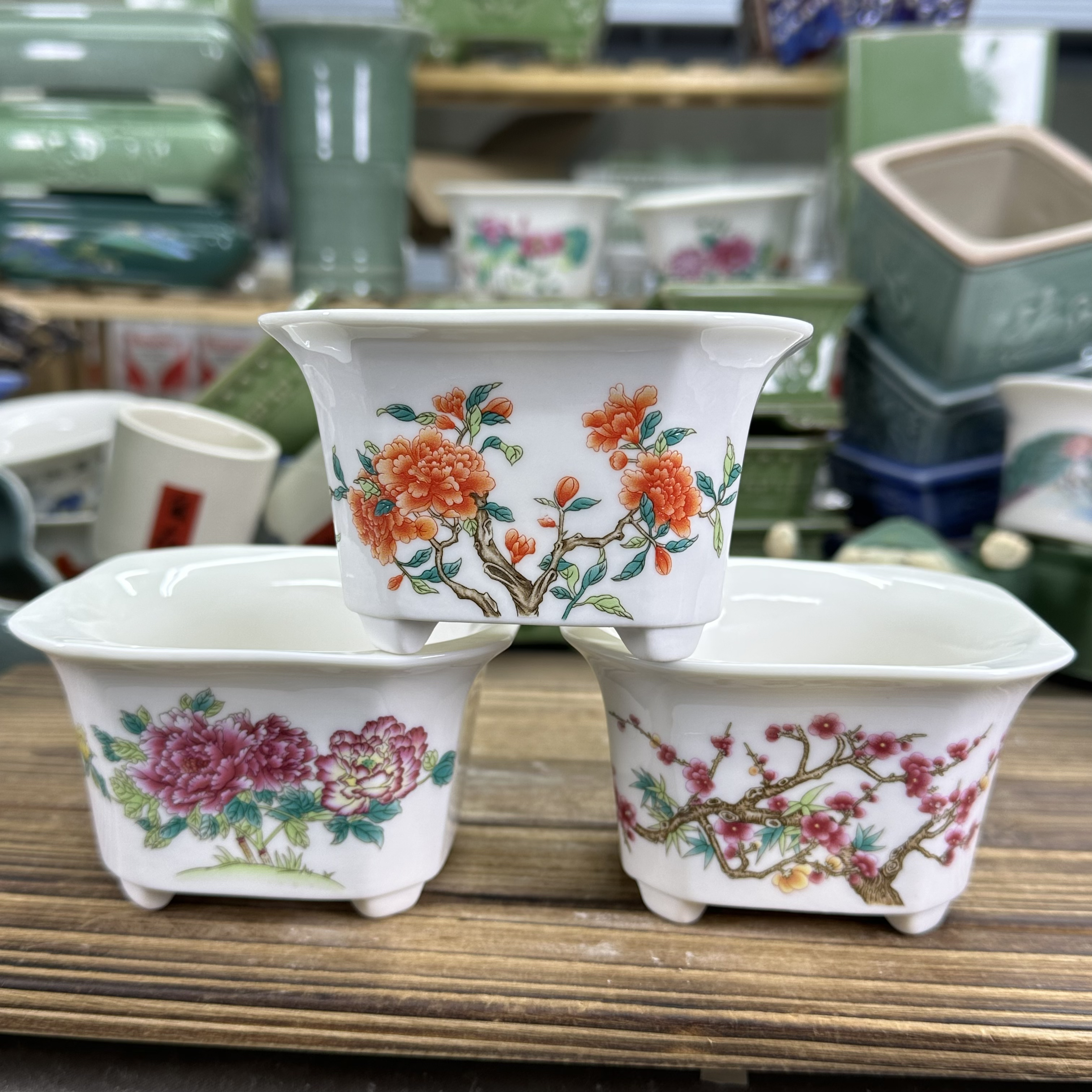 【直播浮力835】10*6cm到手3个花盆斗笠高端四足四方精品高档手工盆