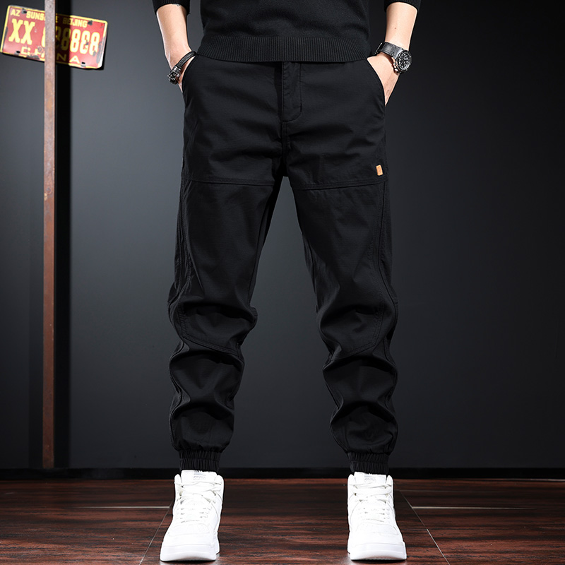 美式重磅潮牌痞帅工装裤子男秋冬新款宽松加绒束脚运动哈伦休闲裤