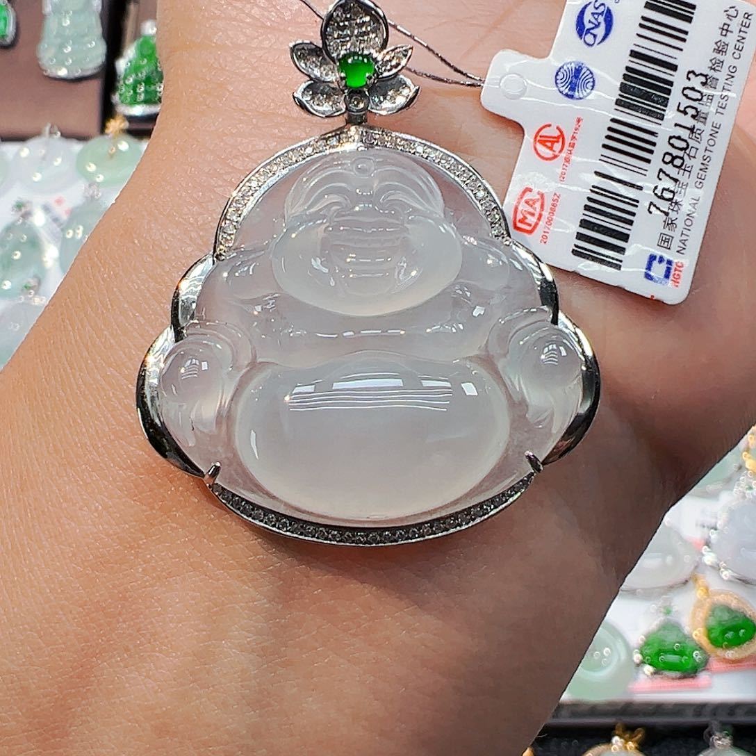 吊坠(不含链)18K金镶嵌翡翠佛公