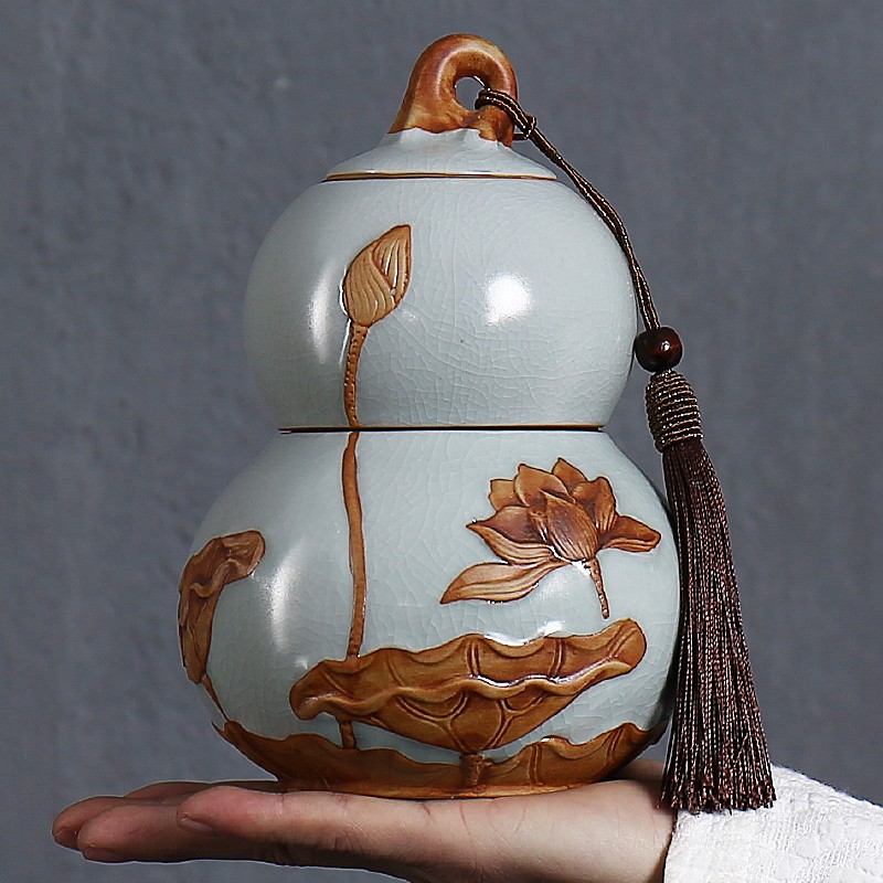 D092-哥窑葫芦莲花茶叶罐