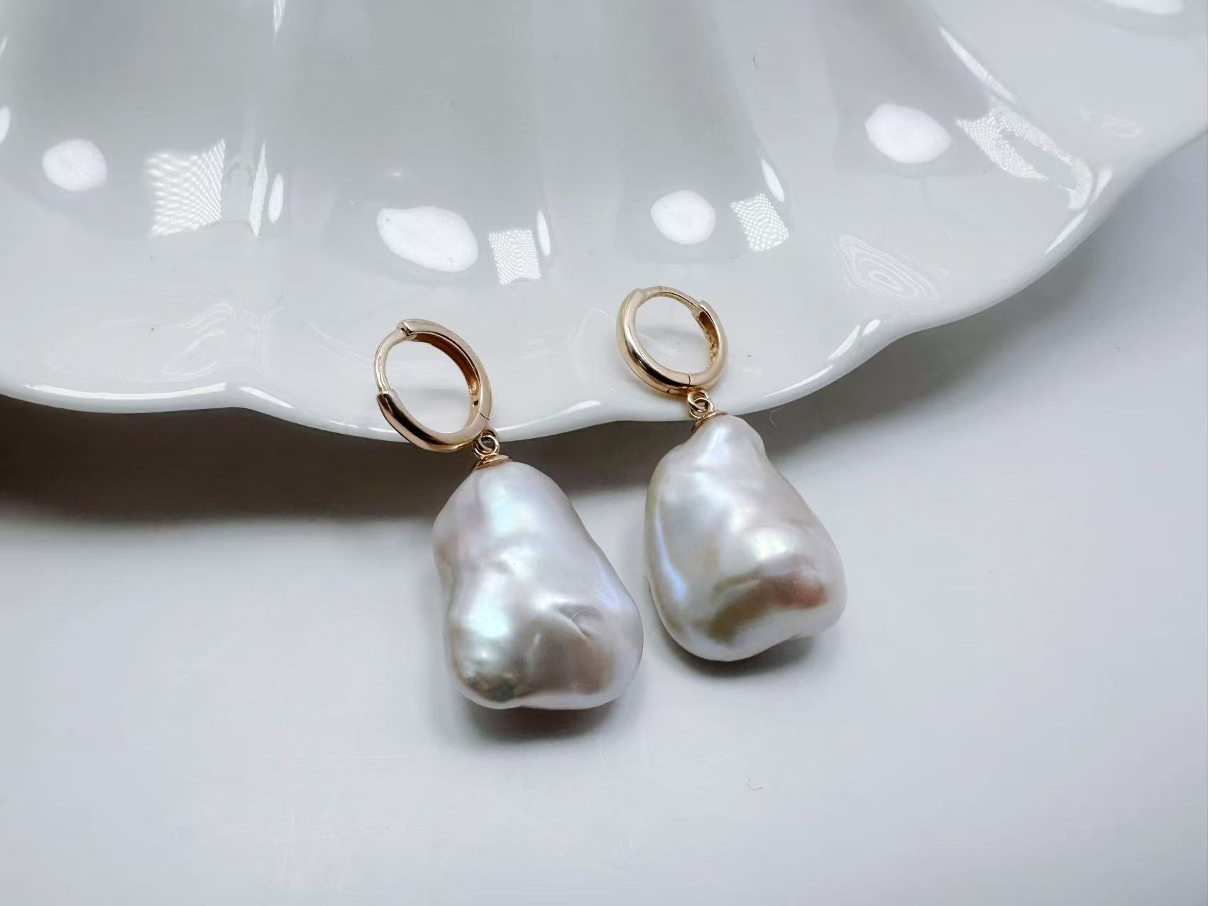 天然淡水珍珠大巴淡粉17-18mm+S925银耳环（直发无证书）小众爱心