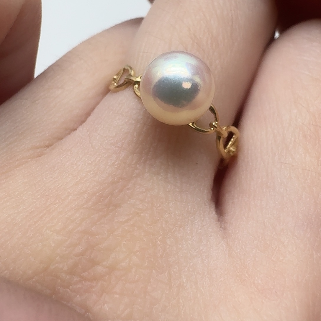 戒指18K金镶嵌海水珍珠