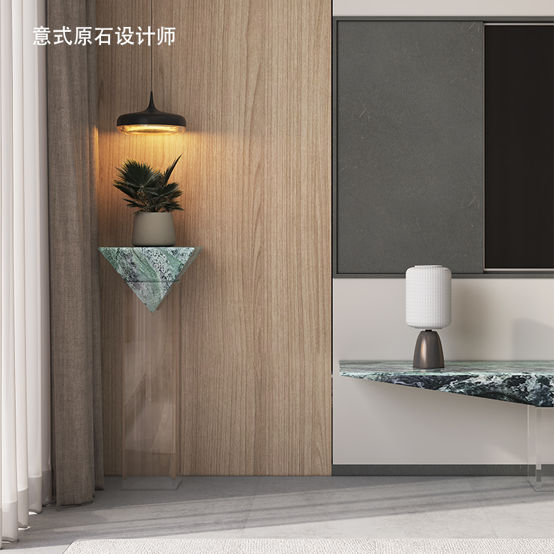 天然奢石大理石悬浮落地花架阳台客厅玄关架