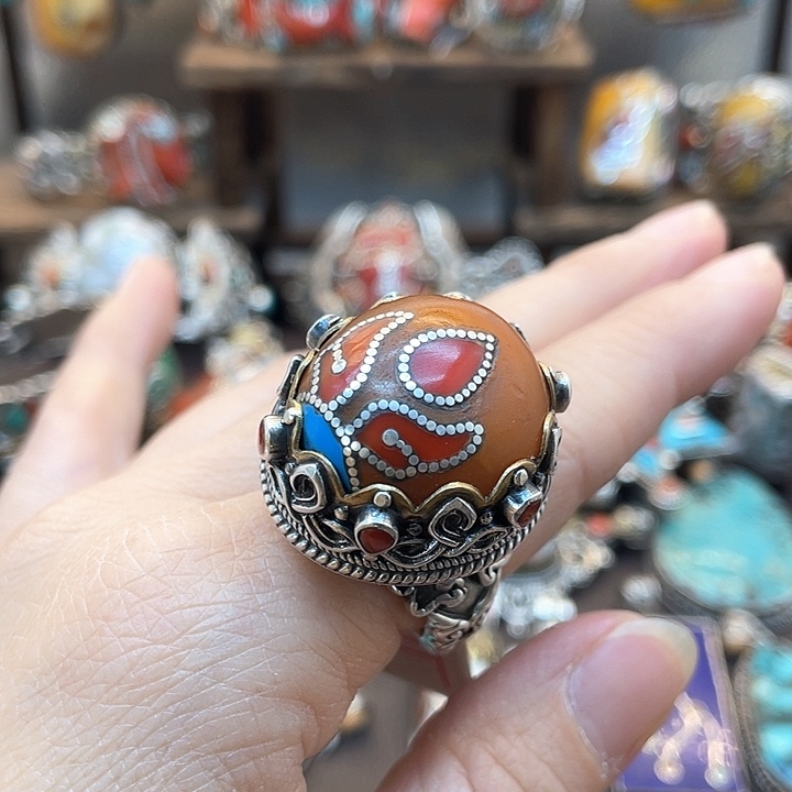 银S925镶嵌蜜蜡戒指