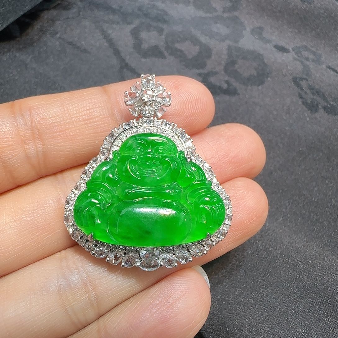 翡翠吊坠(不含链)18K金镶嵌元**悦