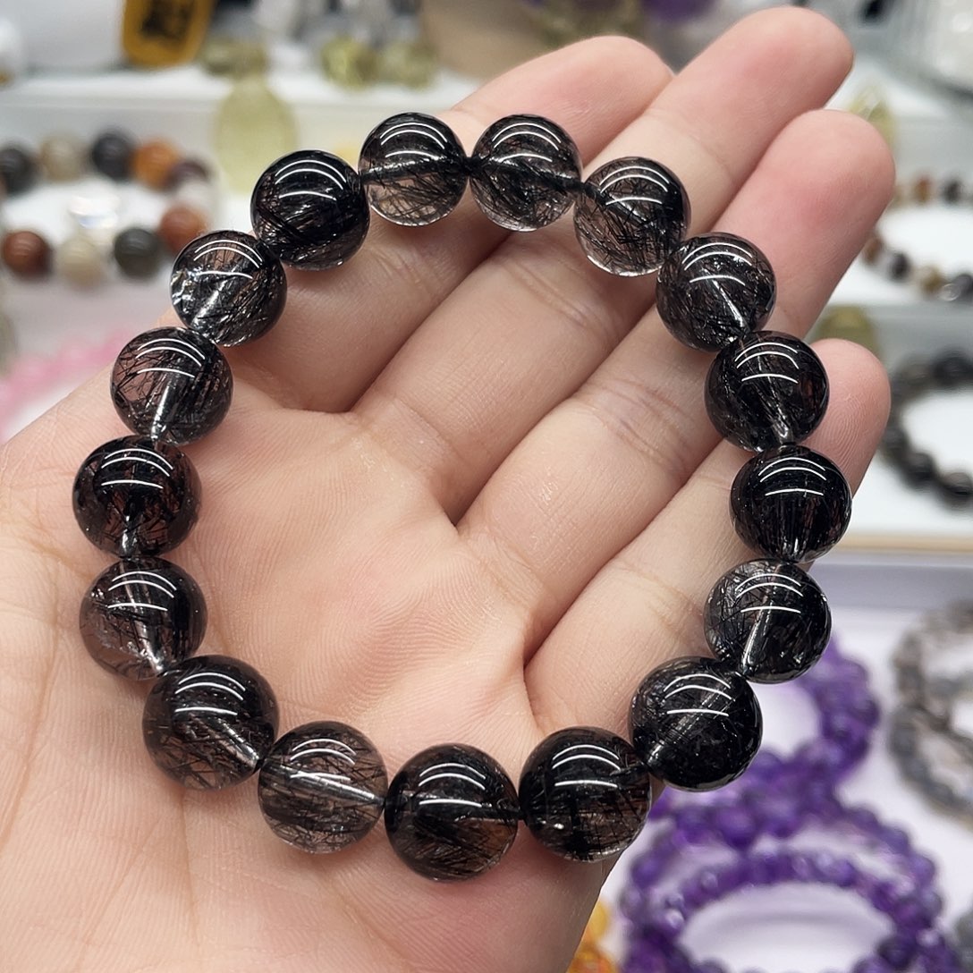 水晶手串未镶嵌纯天然黑发晶手串