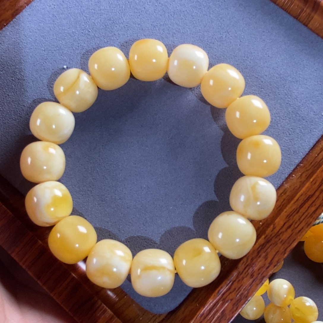 琥珀裸石未镶嵌13.9mm焦皮橘色底同料手串